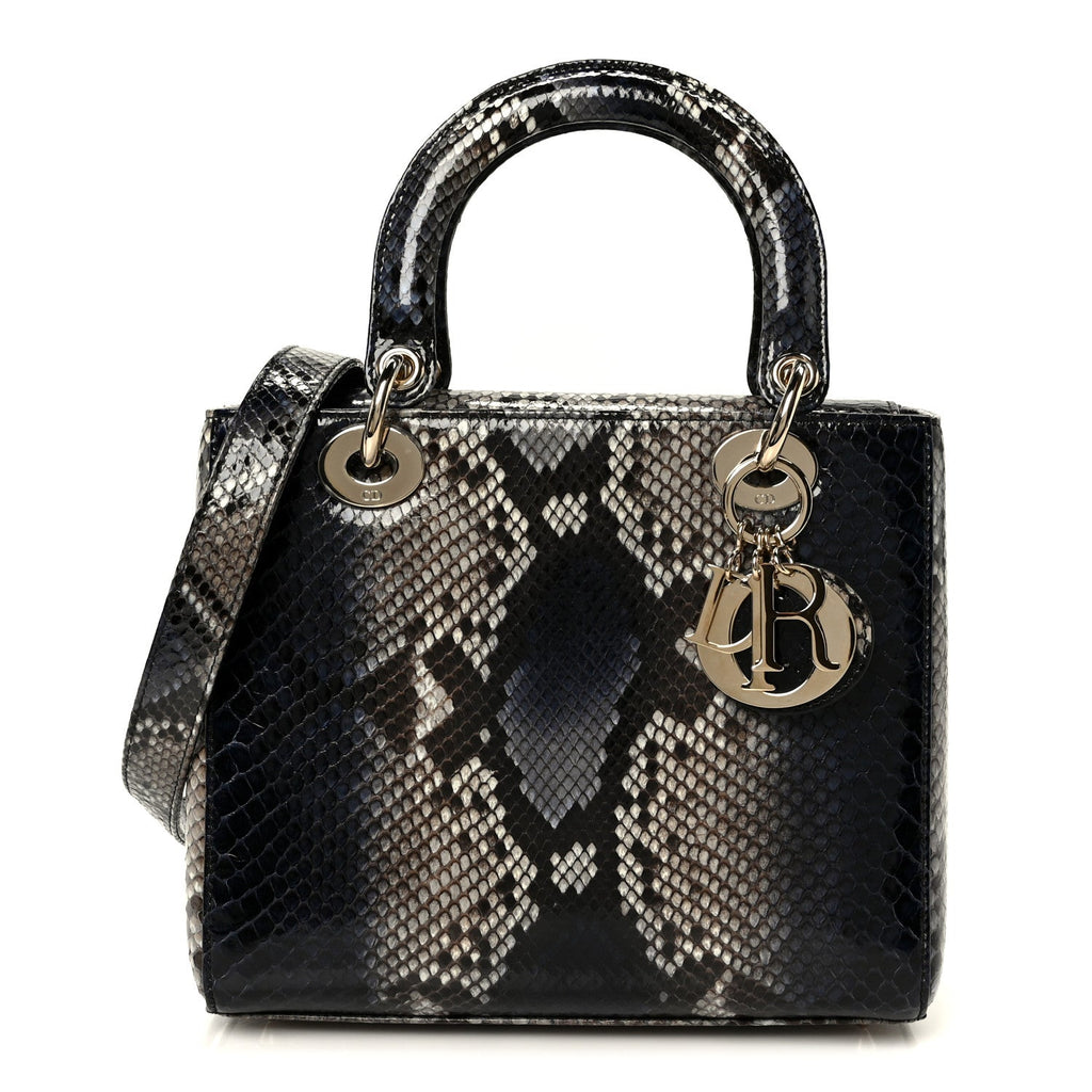 Snakeskin Small Lady Dior Bleu Multicolor