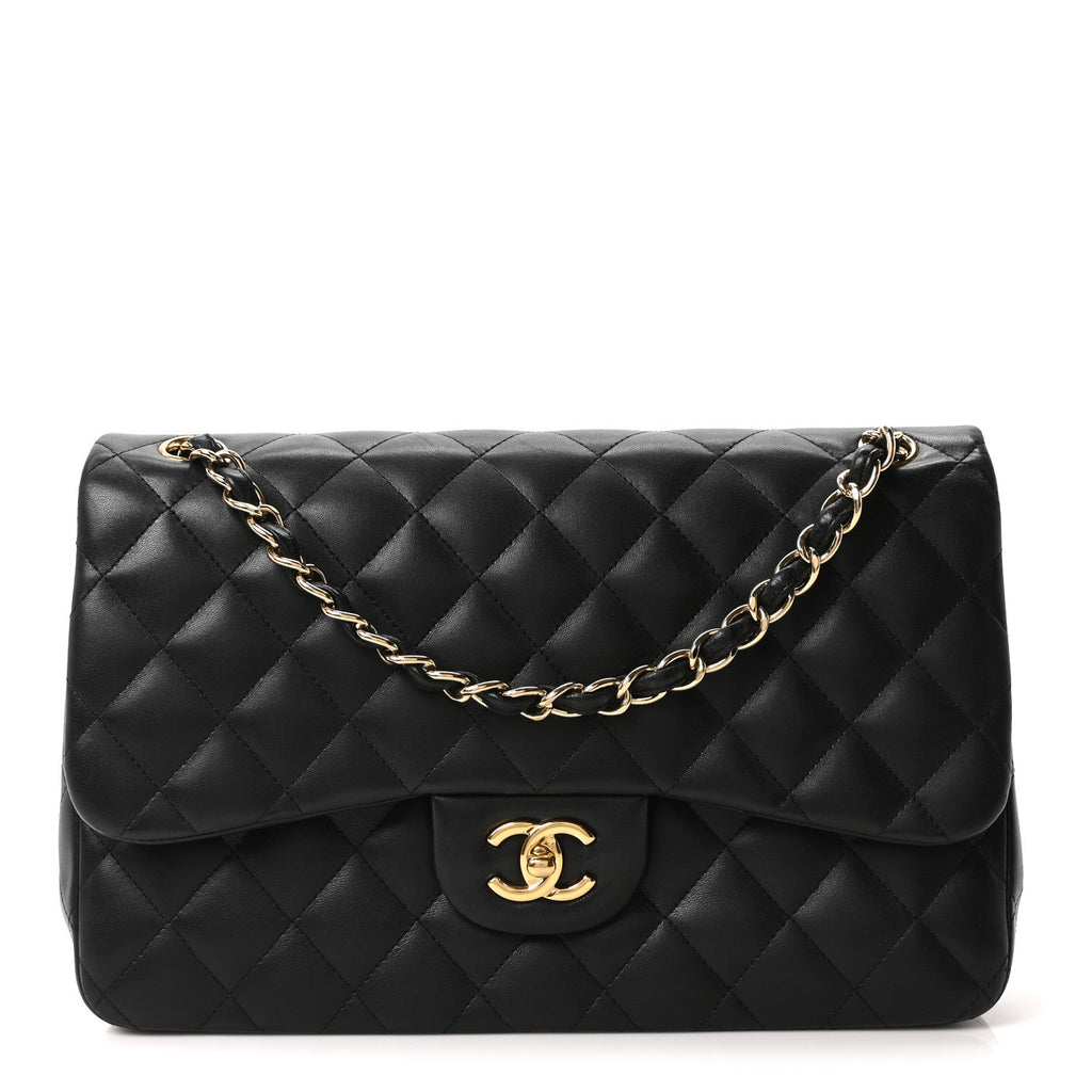 Lambskin Quilted Jumbo Double Flap Black