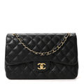 Lambskin Quilted Jumbo Double Flap Black