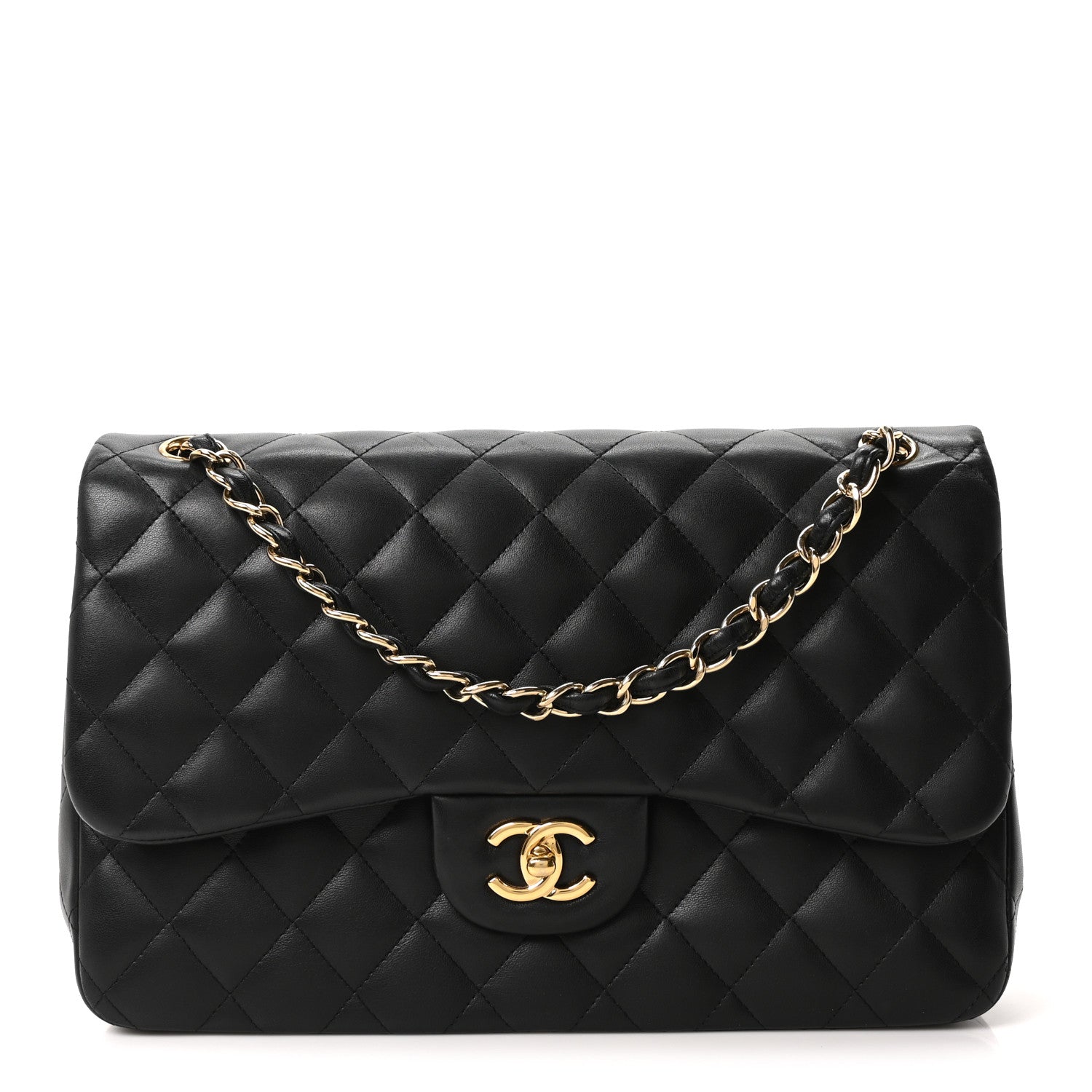 Lambskin Quilted Jumbo Double Flap Black
