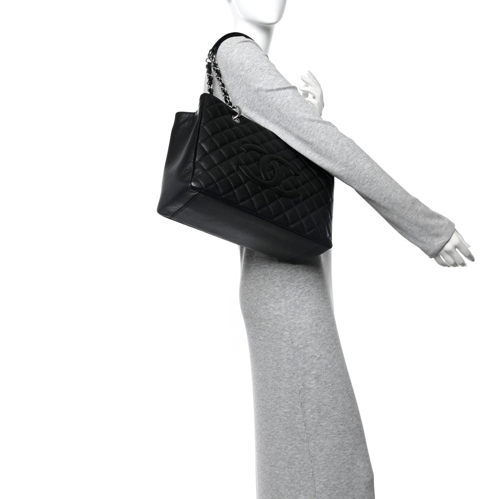 Caviar Quilted Grand Shopping Tote GST Black