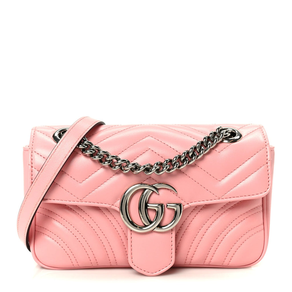 Calfskin Matelasse Mini GG Marmont Shoulder Bag Wild Rose