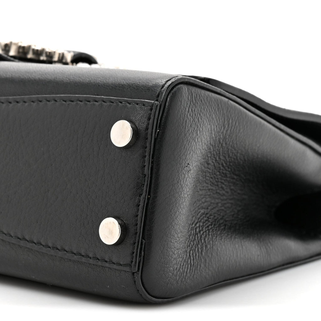 Calfskin Crystal Small Cheri Top Handle Bag Black