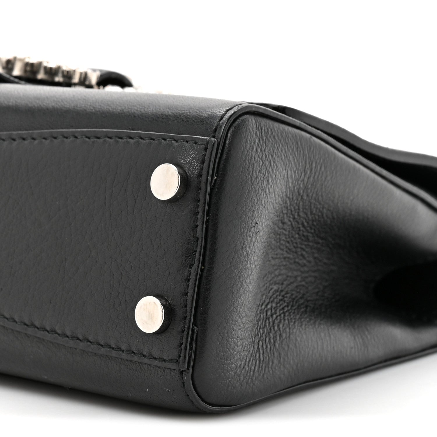 Calfskin Crystal Small Cheri Top Handle Bag Black