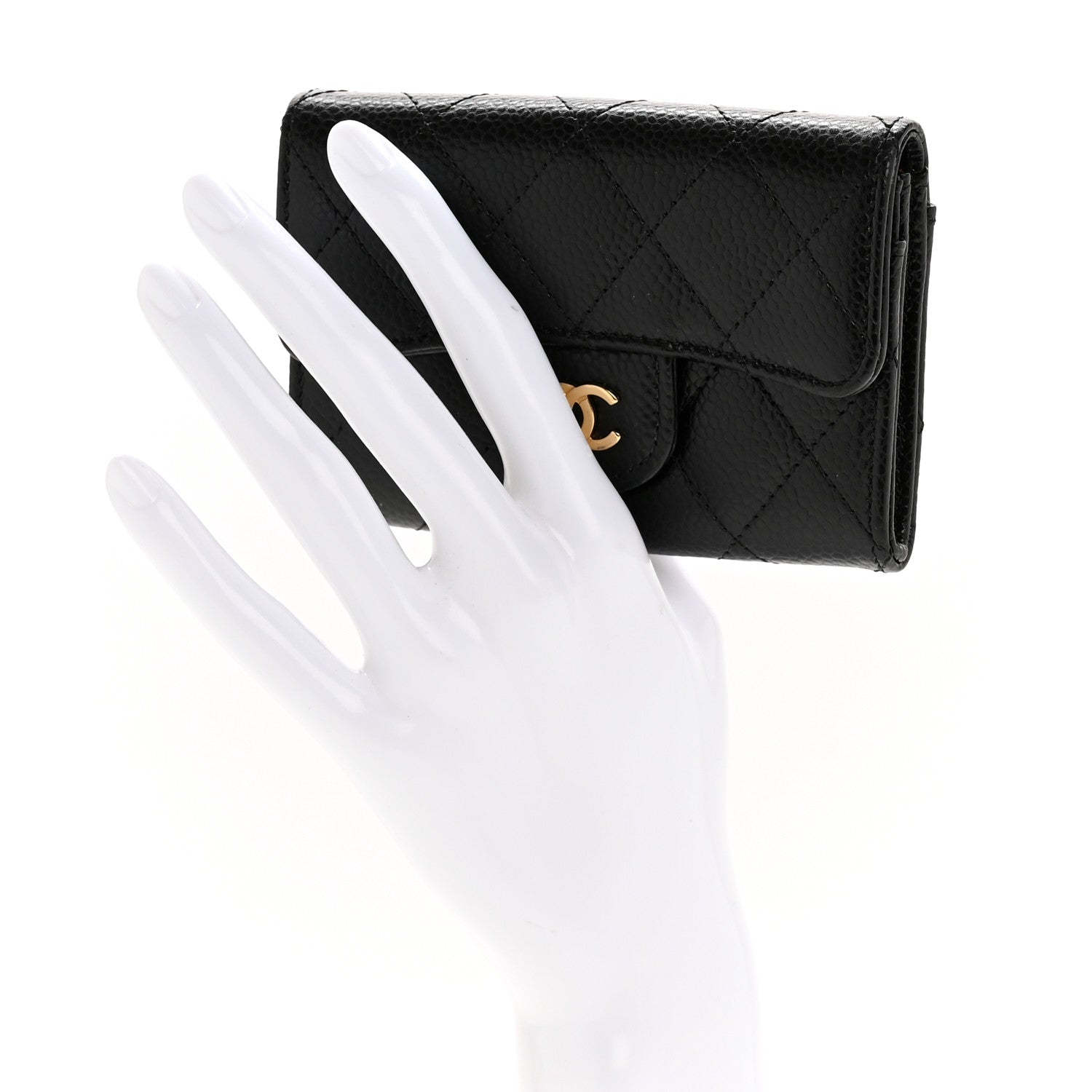 Caviar Quilted Flap  Holder Wallet Black