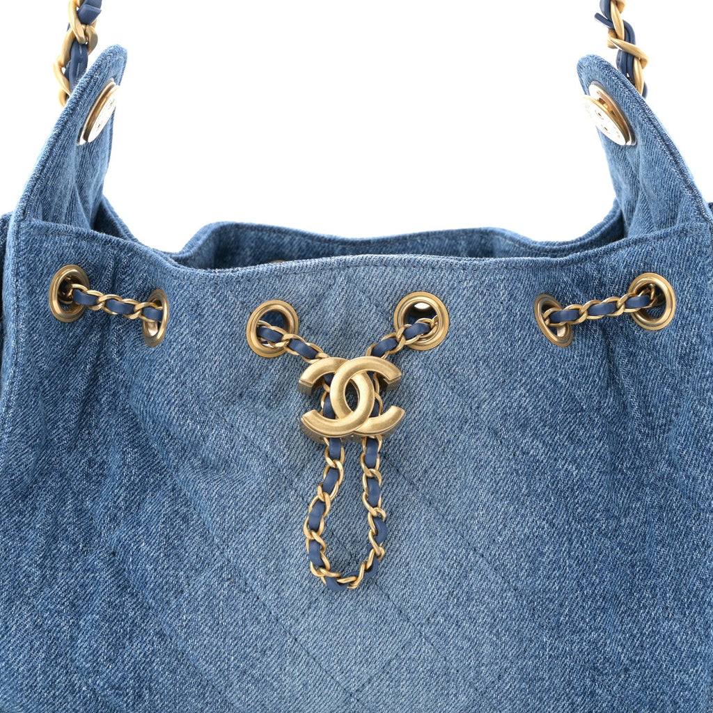 Washed Denim Quilted Mini Chanel 25 Handbag Blue