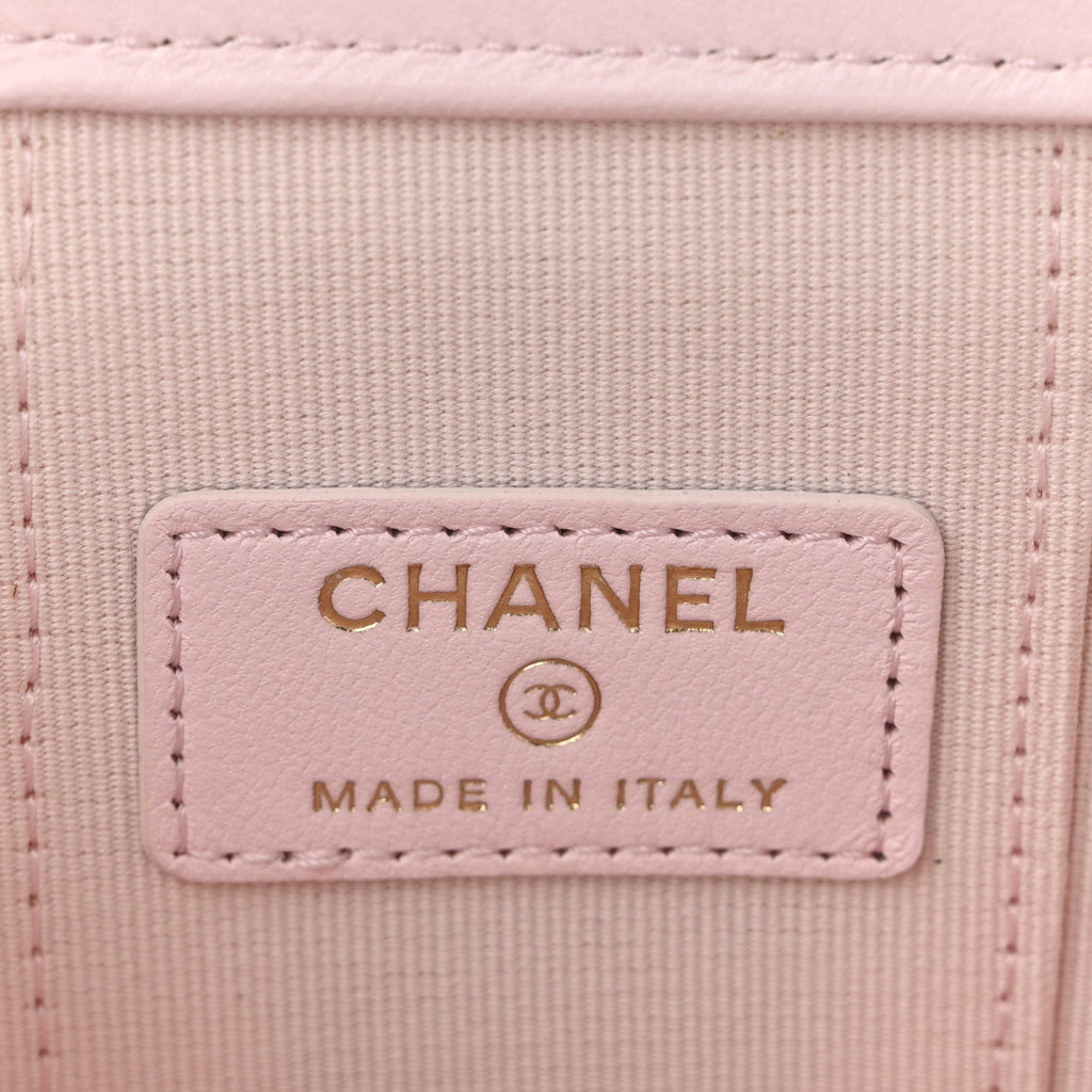 Lambskin Quilted Mini Vanity Case With Pearl Chain Light Pink