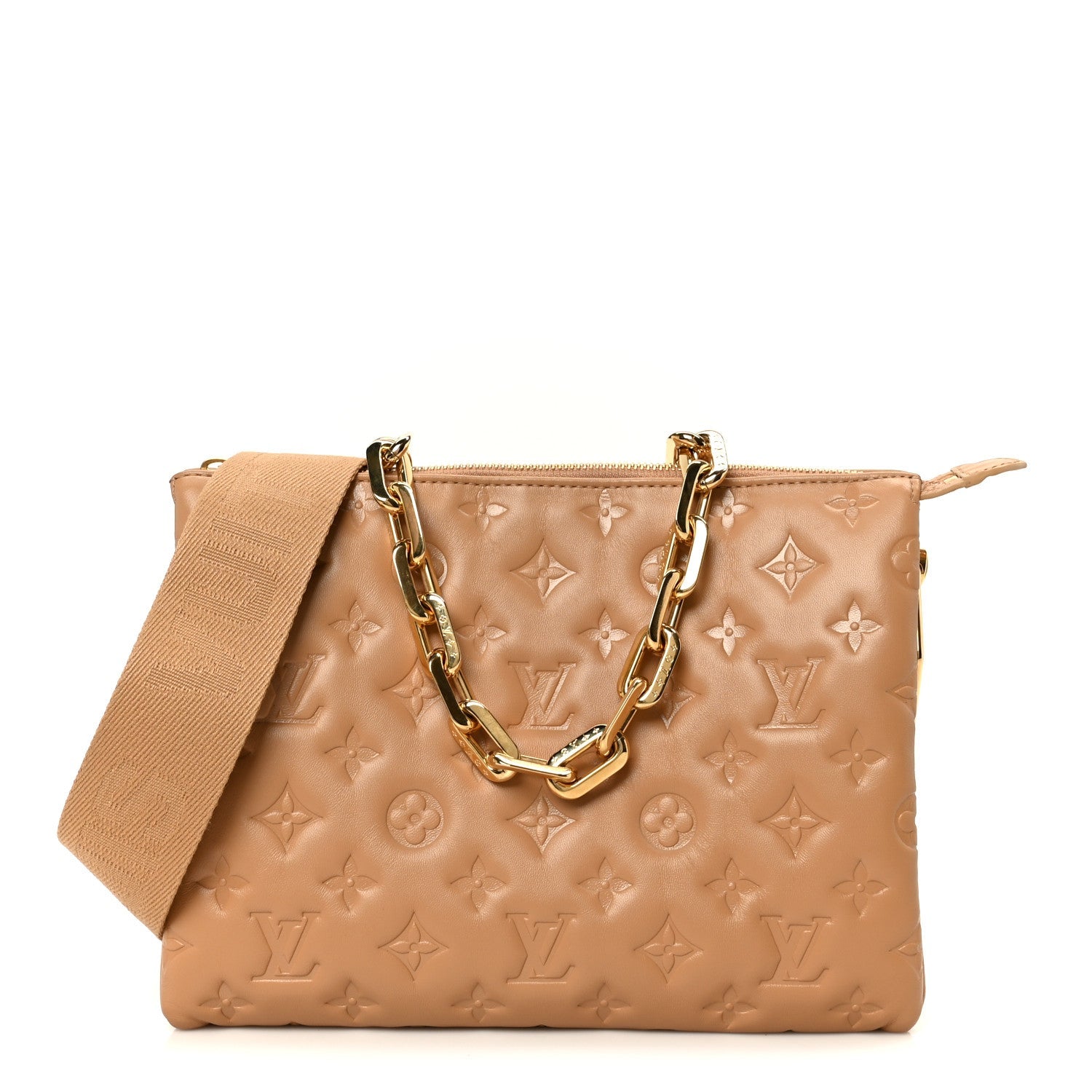 Lambskin Embossed Monogram Coussin PM Camel