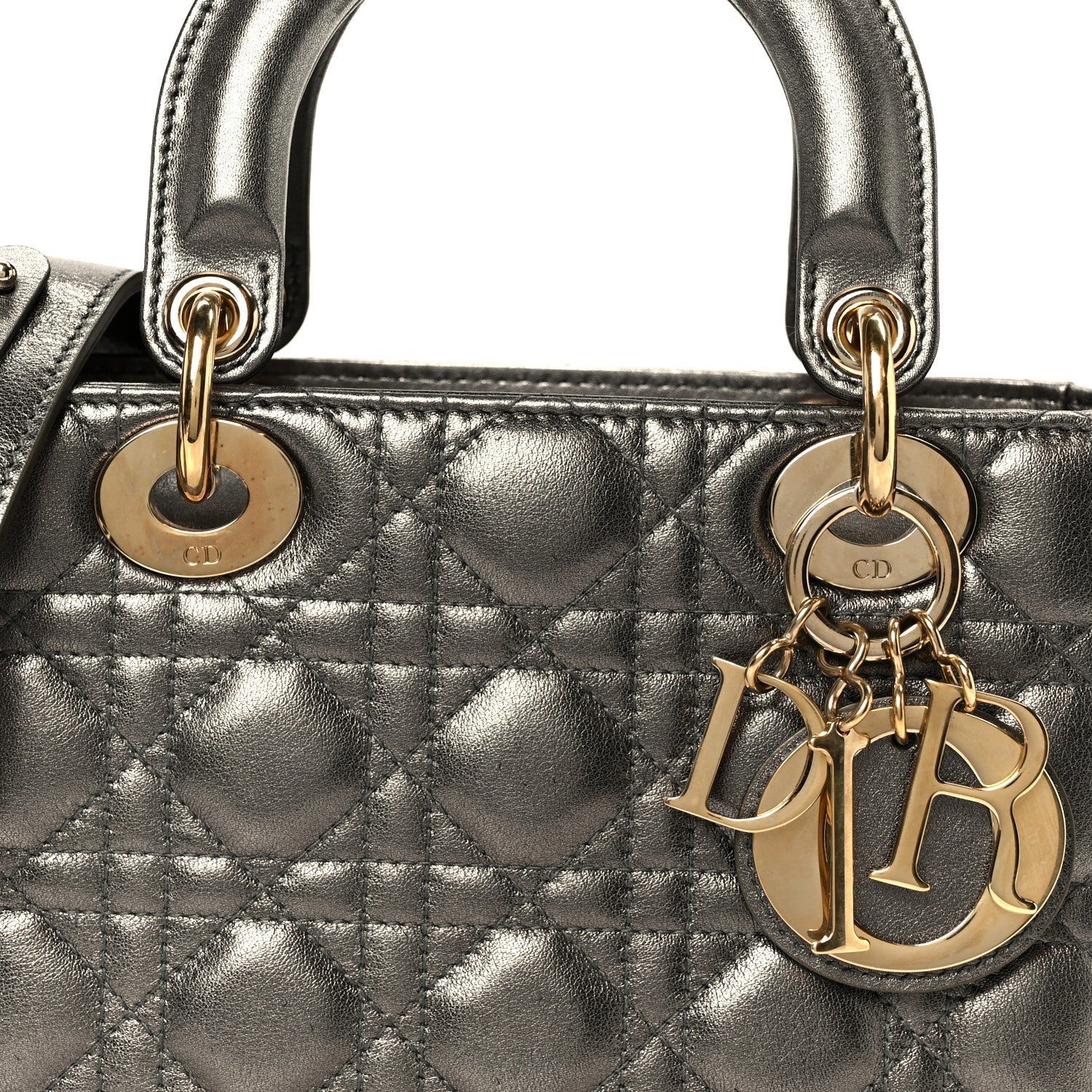 Metallic Lambskin Cannage Small My ABCDior Lady Dior Dark Silver