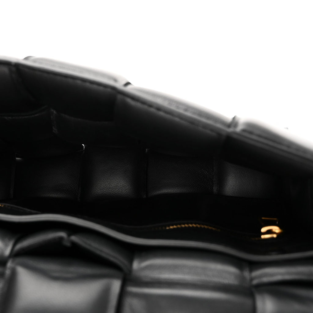 Lambskin Maxi Intreccio Padded Chain Cassette Crossbody Bag Black