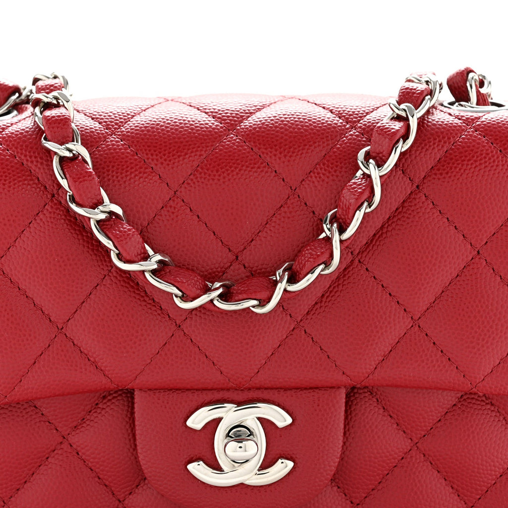 Caviar Quilted Mini Rectangular Flap Dark Red
