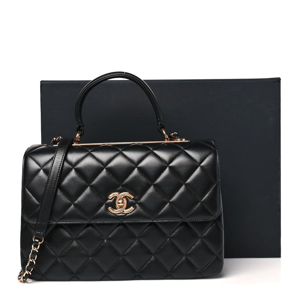 Lambskin Quilted Medium Trendy CC Flap Dual Handle Bag Black