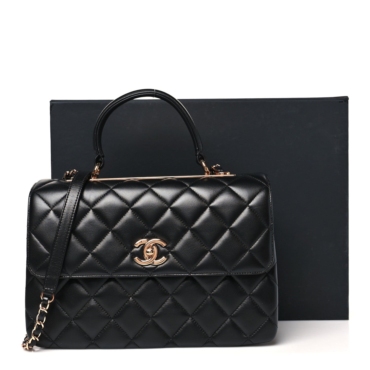Lambskin Quilted Medium Trendy CC Flap Dual Handle Bag Black