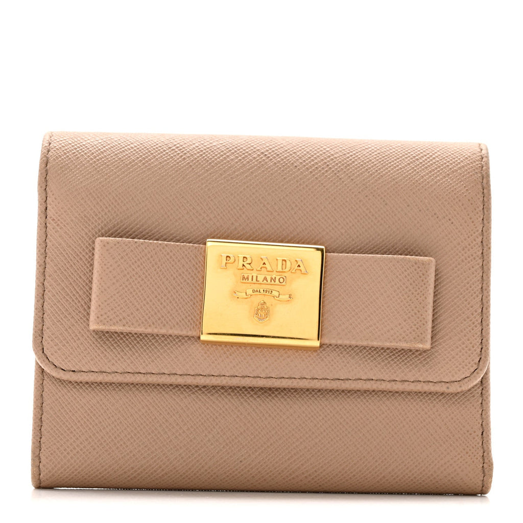 Saffiano Tri-Fold Bow Wallet Cammeo