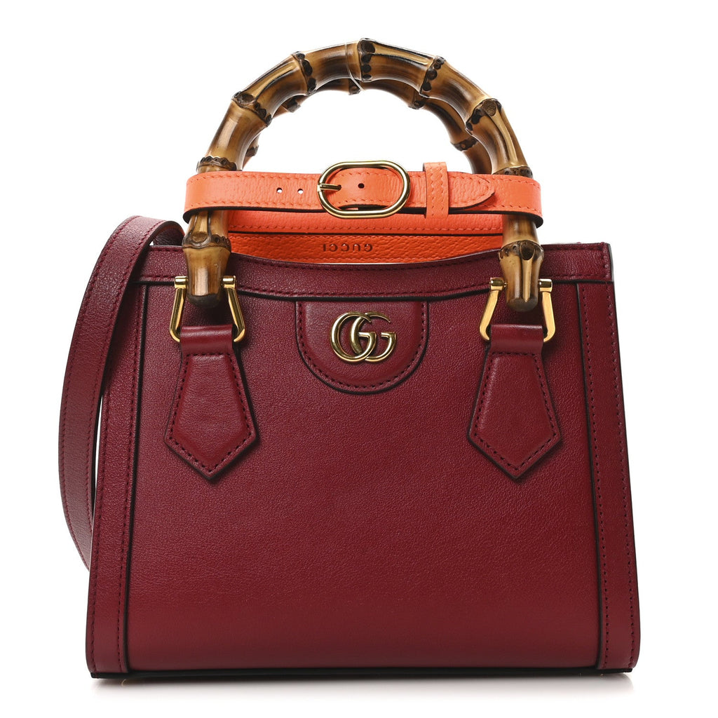 Wonka Grain Calfskin Mini Diana Tote Bag Dark Red Orange Fluo