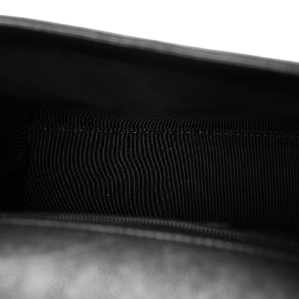 Grained Calfskin Quilted Small Label Click Flap Bag Black