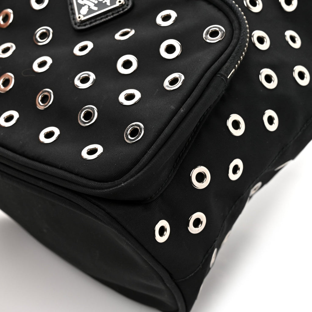 Tessuto Nylon Saffiano Grommets Mini Bucket Crossbody Bag Black