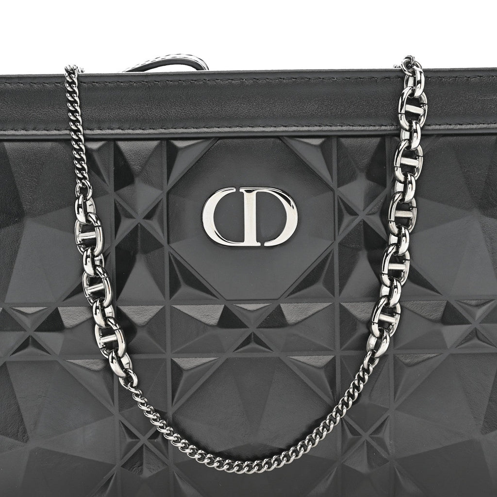 Calfskin Macrocannage Diamond Caro Zipped Pouch With Chain Black