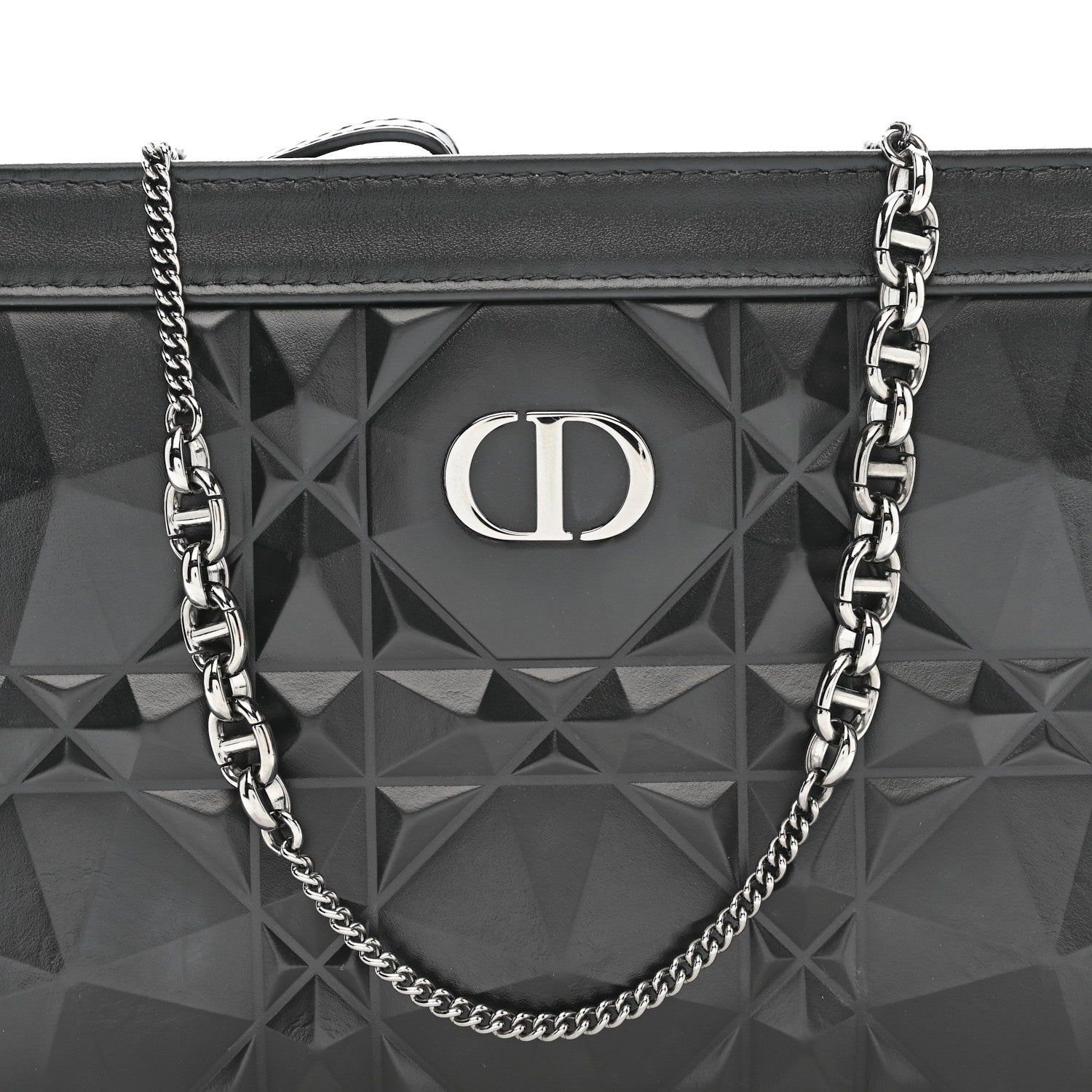 Calfskin Macrocannage Diamond Caro Zipped Pouch With Chain Black
