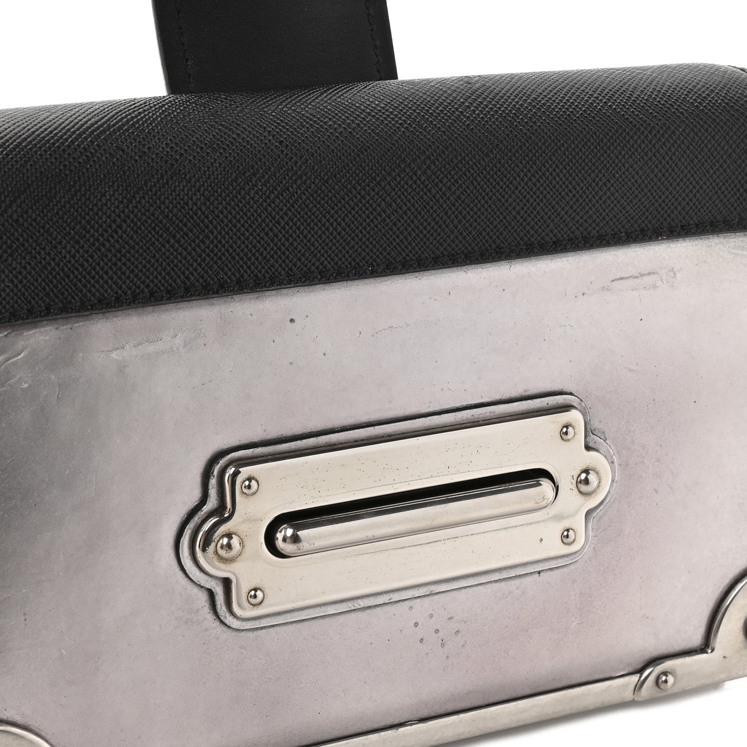 Metallic Vitello Saffiano Cahier Bag Silver Black