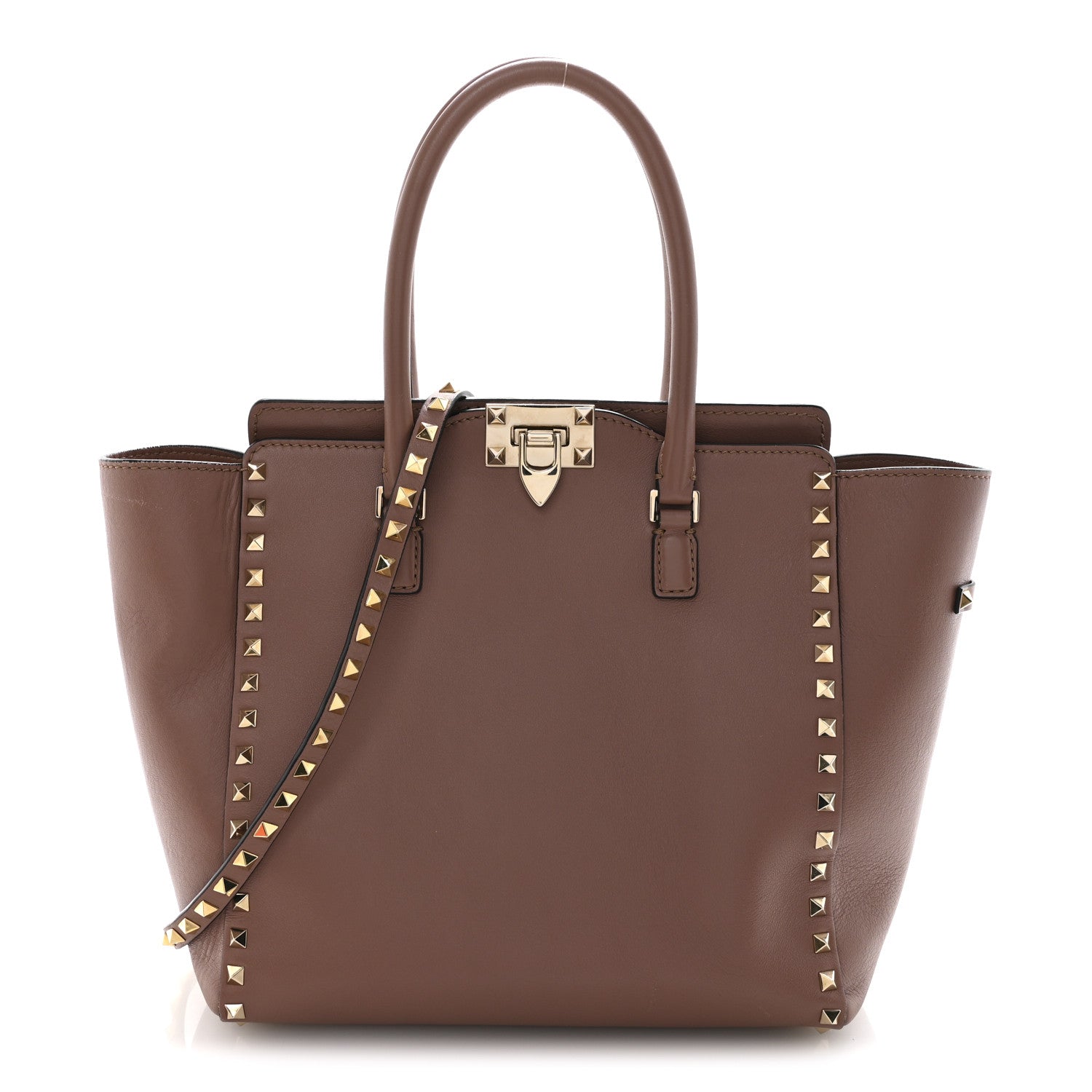 Vitello Small Rockstud Double Handle Tote Antique Rose