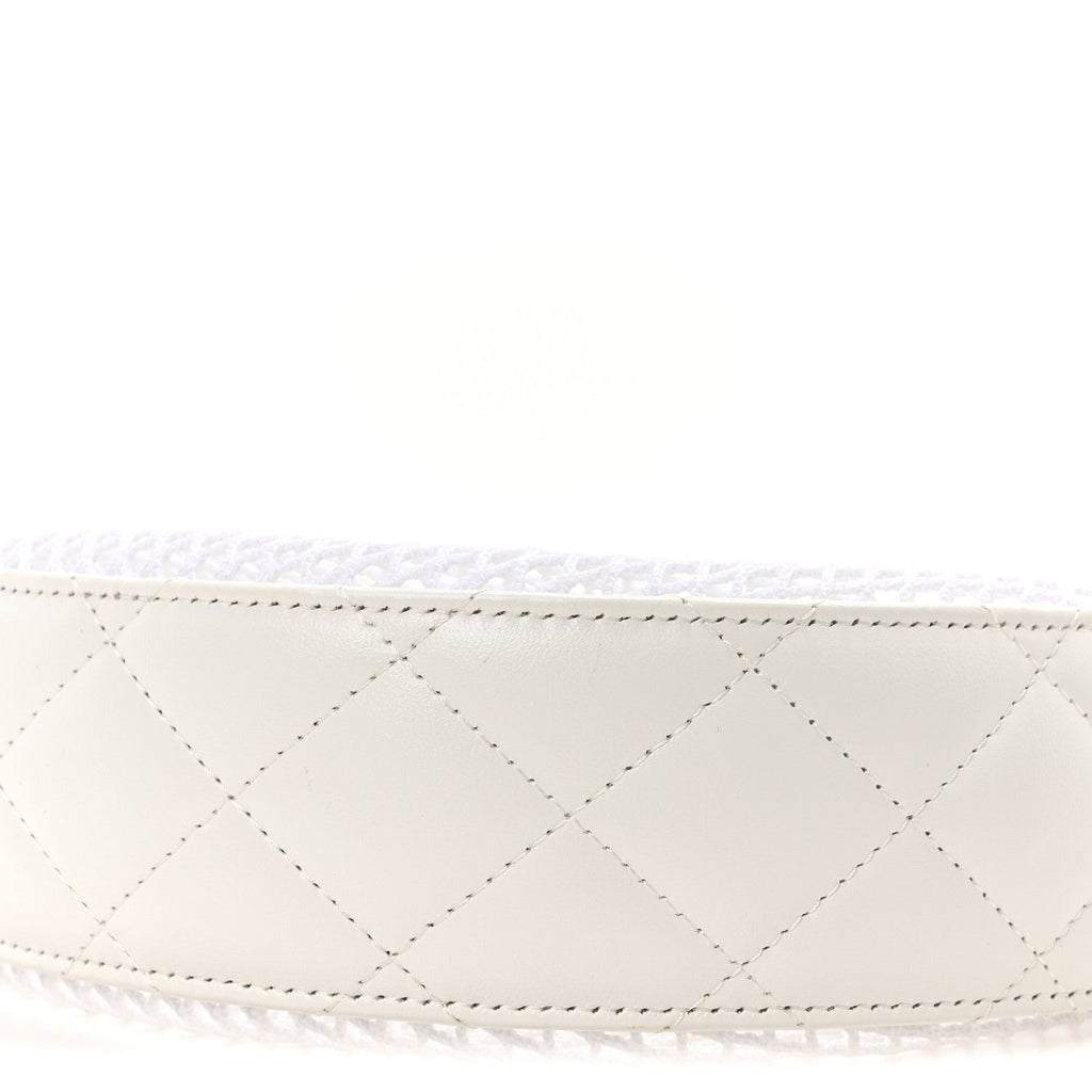 Mesh Shiny Lambskin Chain Hobo White