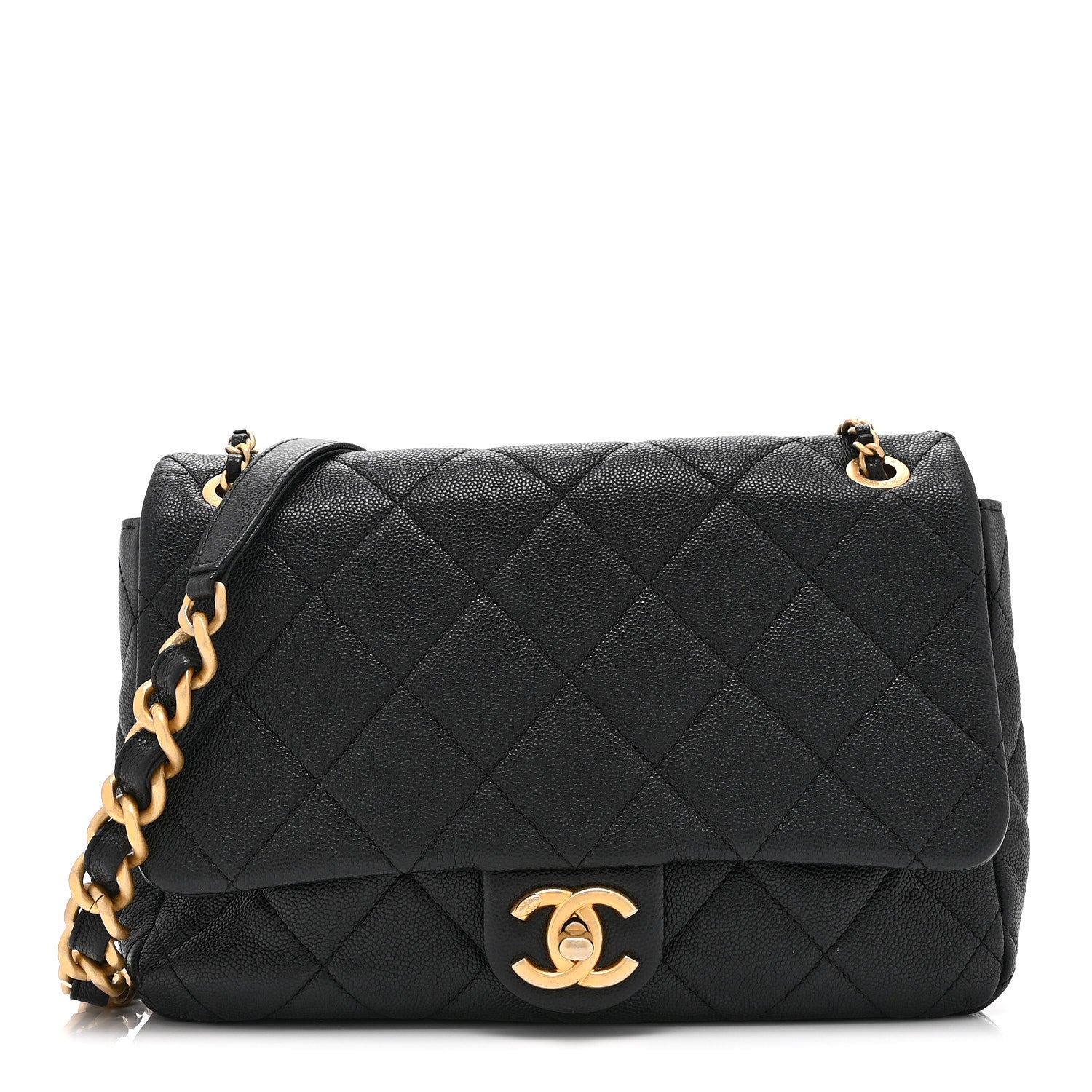 Caviar Quilted Medium Chain Flap  Black
