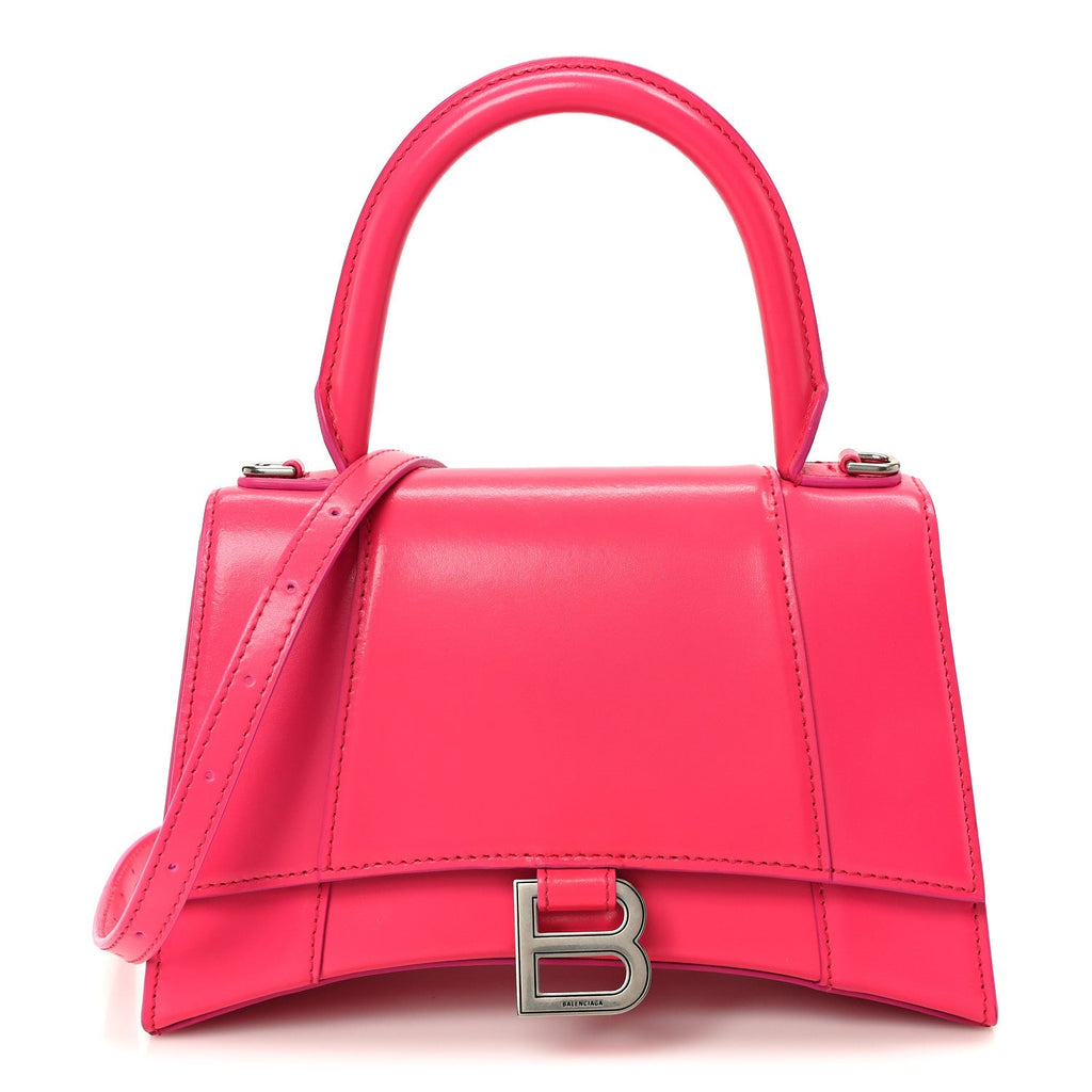 Shiny Box Calfskin Small Hourglass Top Handle Bag Acid Fuchsia