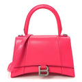 Shiny Box Calfskin Small Hourglass Top Handle Bag Acid Fuchsia