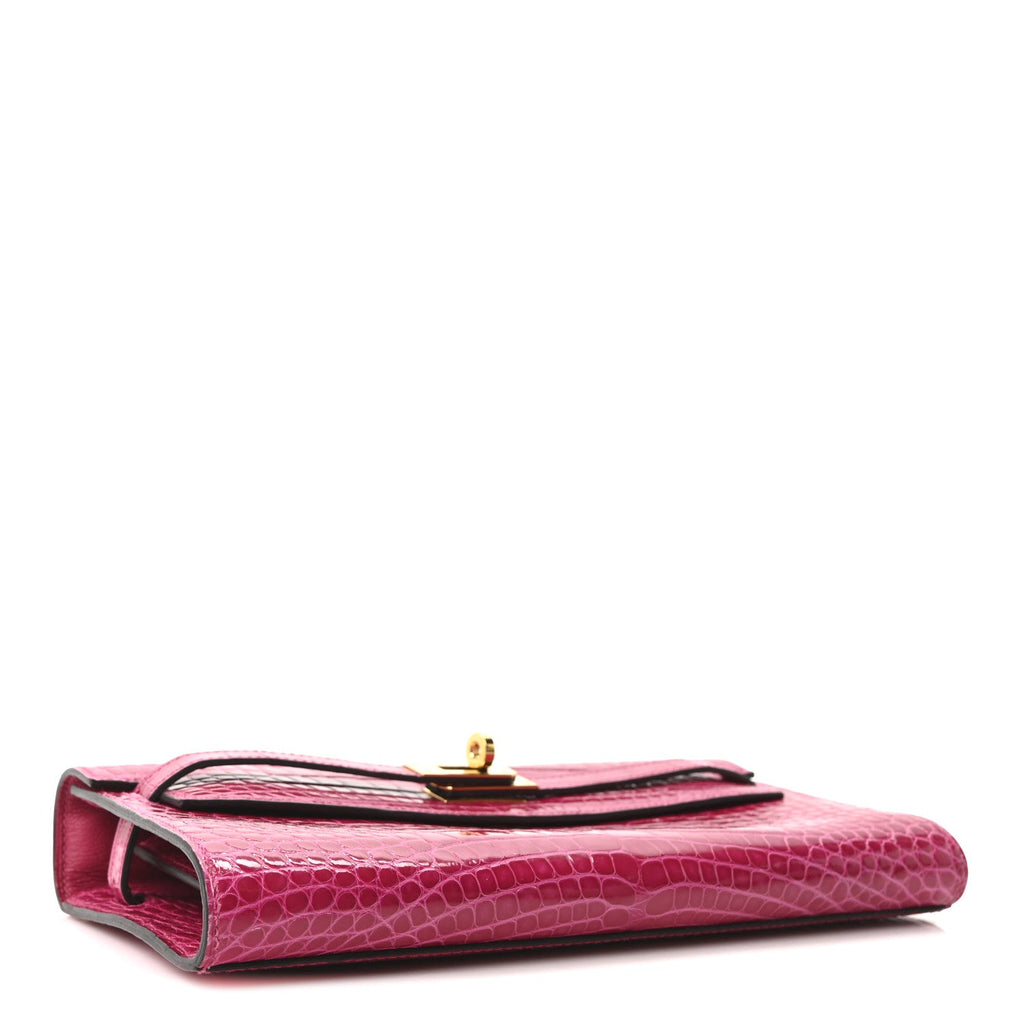 Shiny Alligator Kelly Wallet To Go Rose Scheherazade