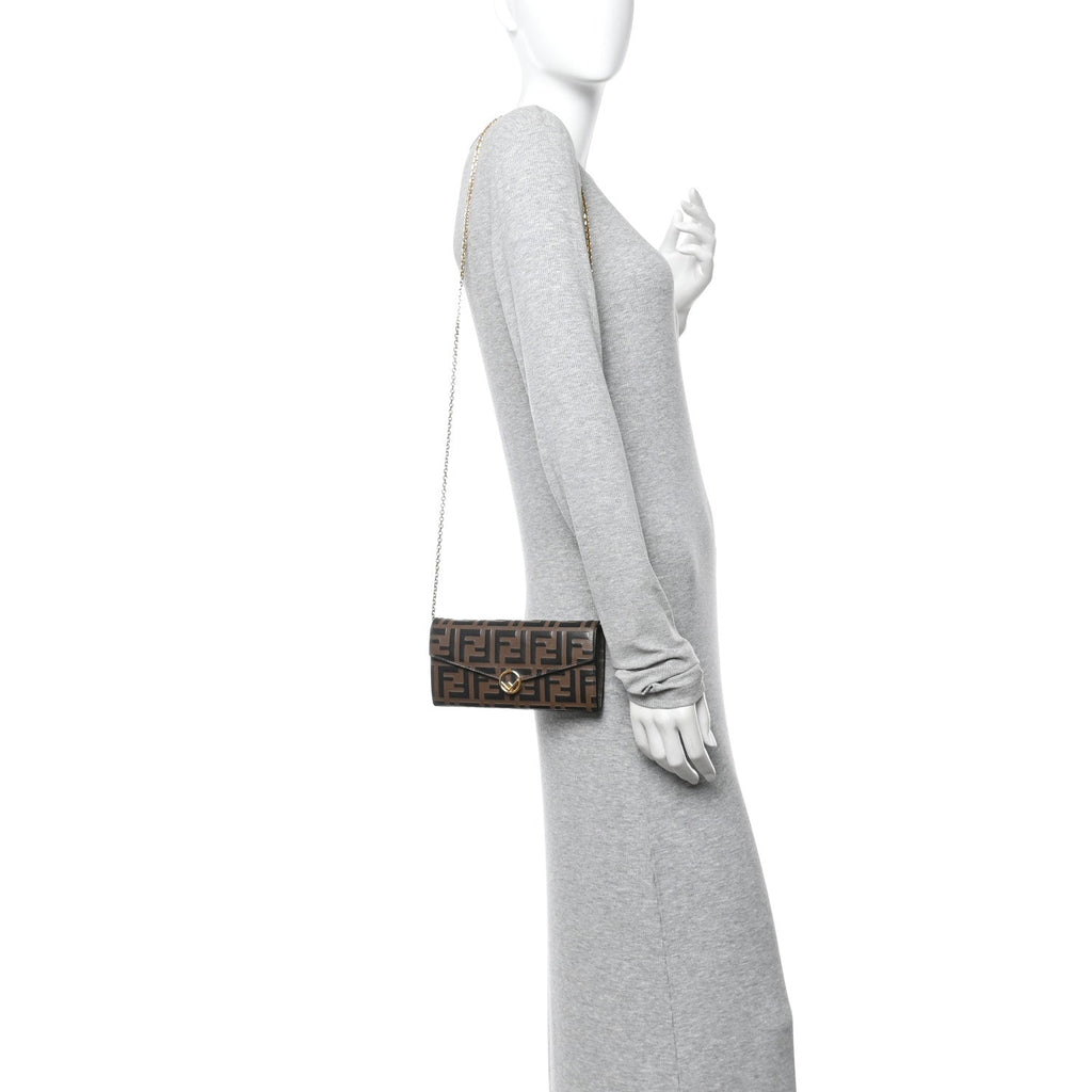 Vitello Soft F is Fendi Bi-Color FF 1974 Embossed Continental Envelope Wallet On Chain Maya Black