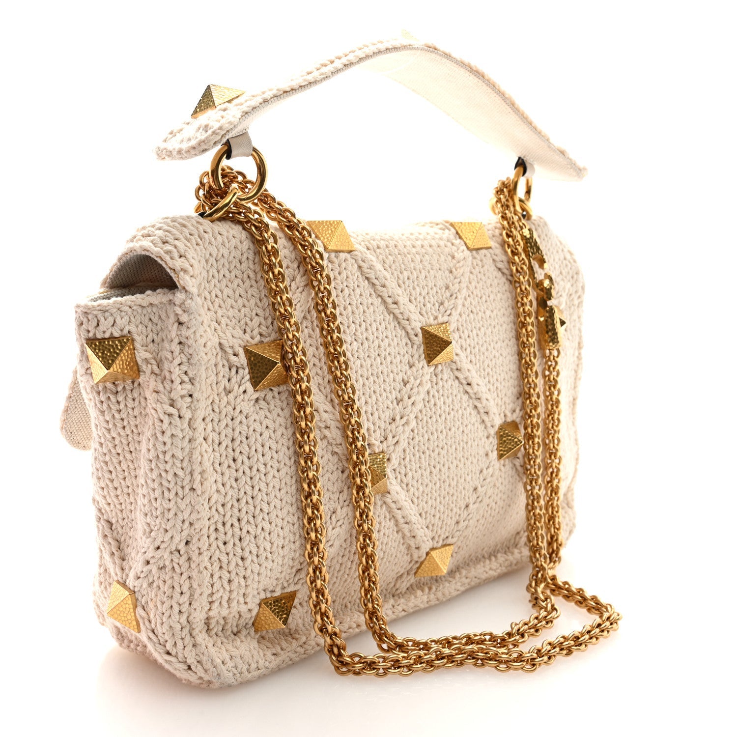 Knit Large Roman Stud Shoulder Bag Ecru
