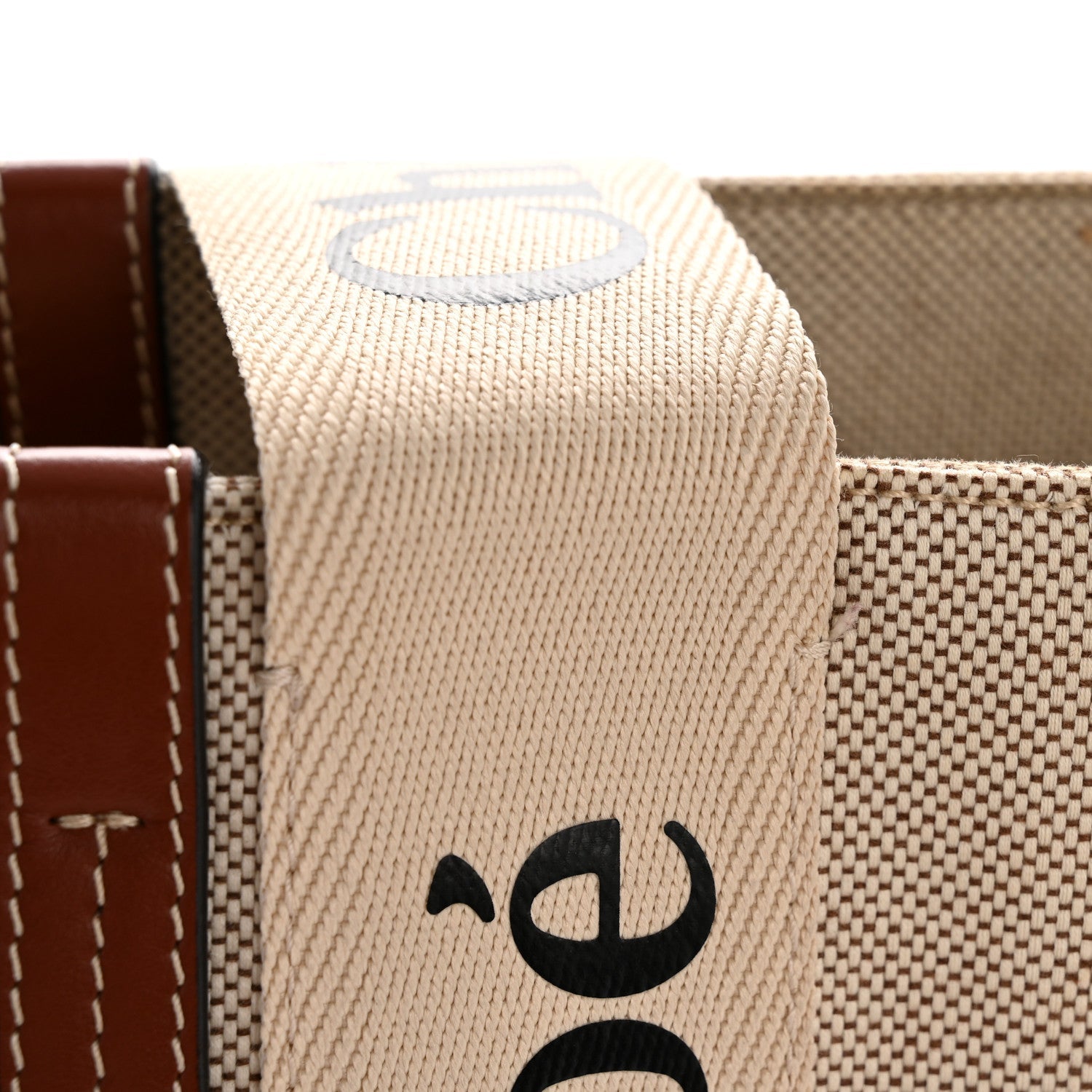 Cotton Calfskin Medium Woody Ribbon Tote White Brown