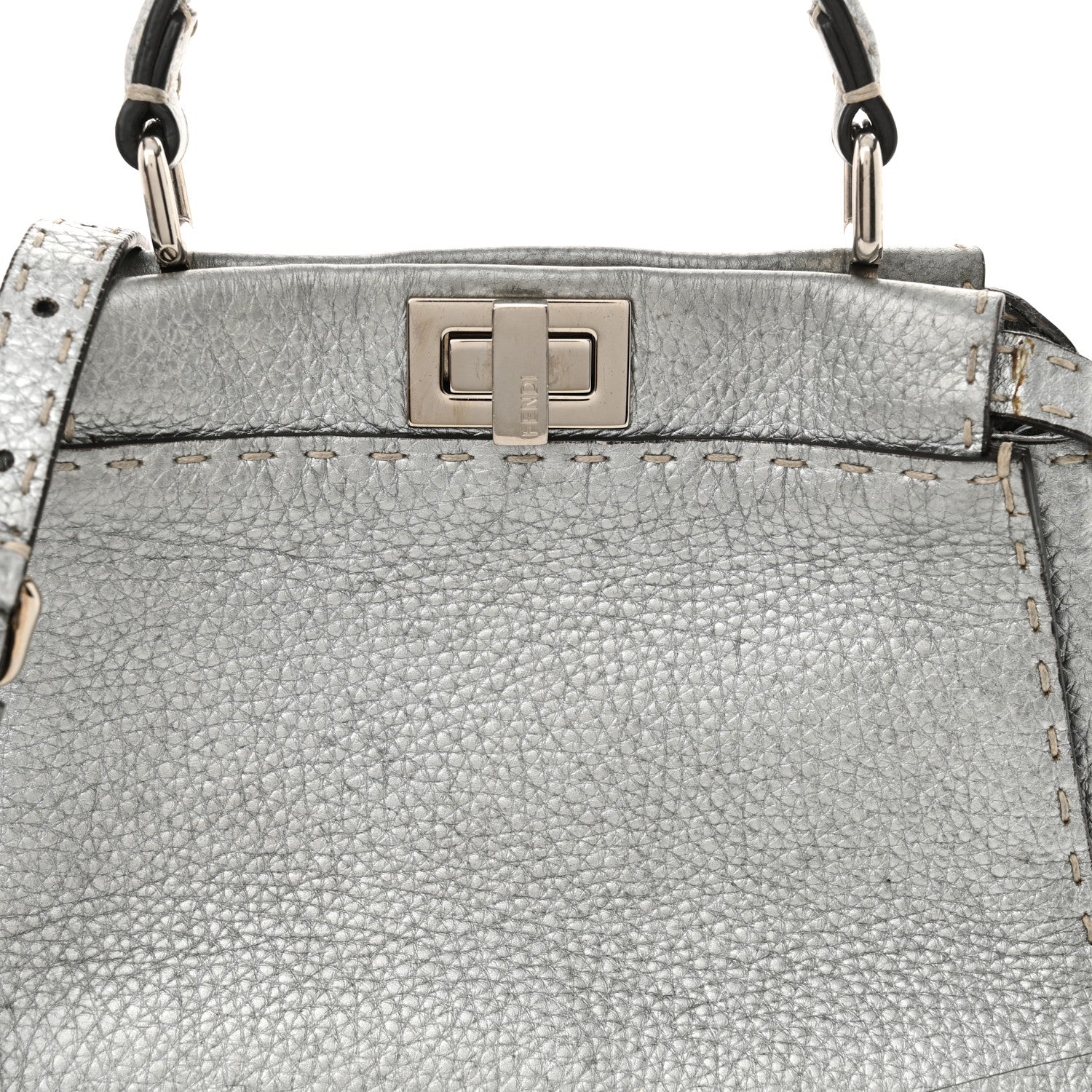 Cuoio Romano Lux Selleria Mini Peekaboo Iconic Satchel Argento