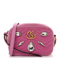 Velvet Matelasse Marquise Crystals Mini GG Marmont Chain Shoulder Bag Malva