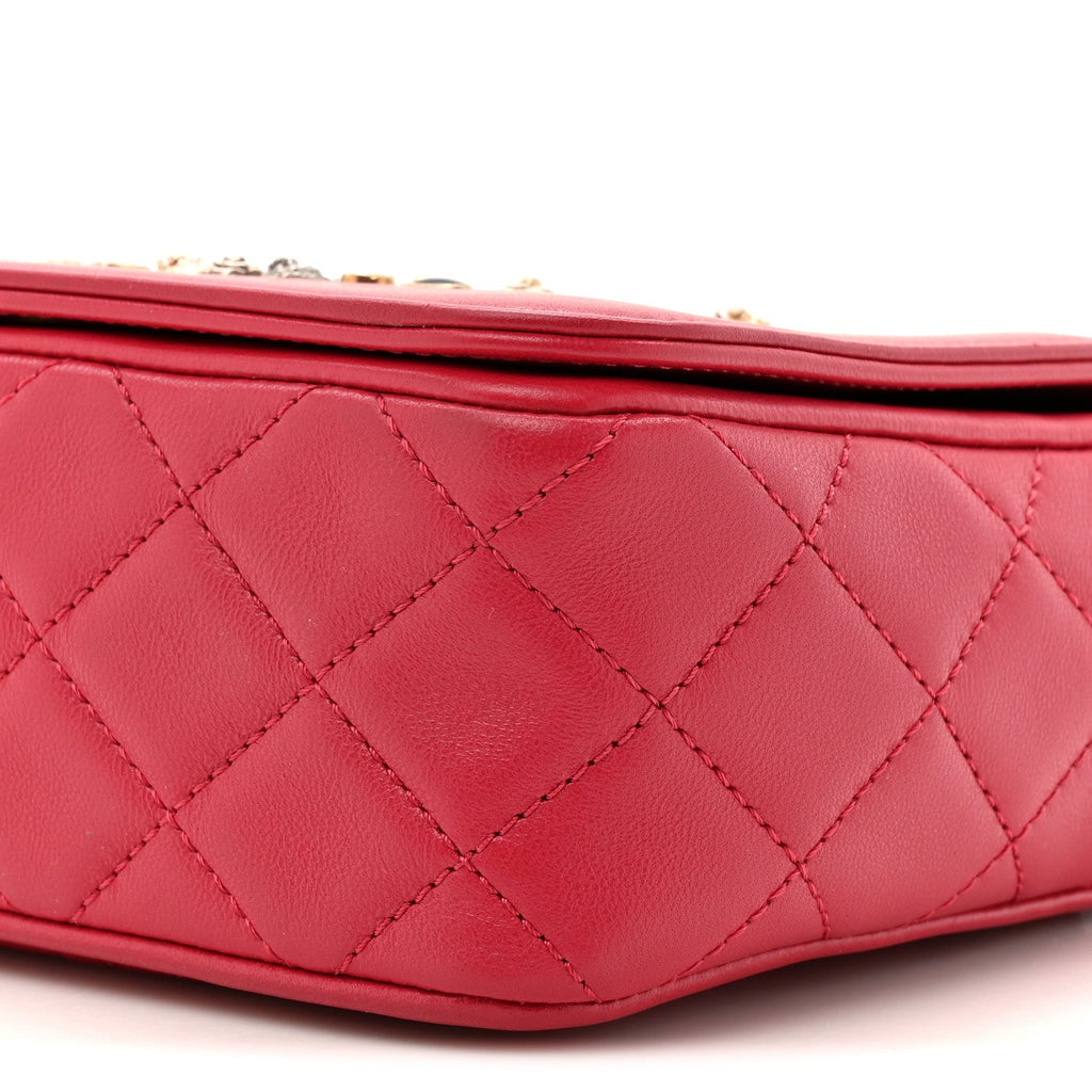 Lambskin Quilted Lucky Charms CC Crossbody Messenger Flap Red