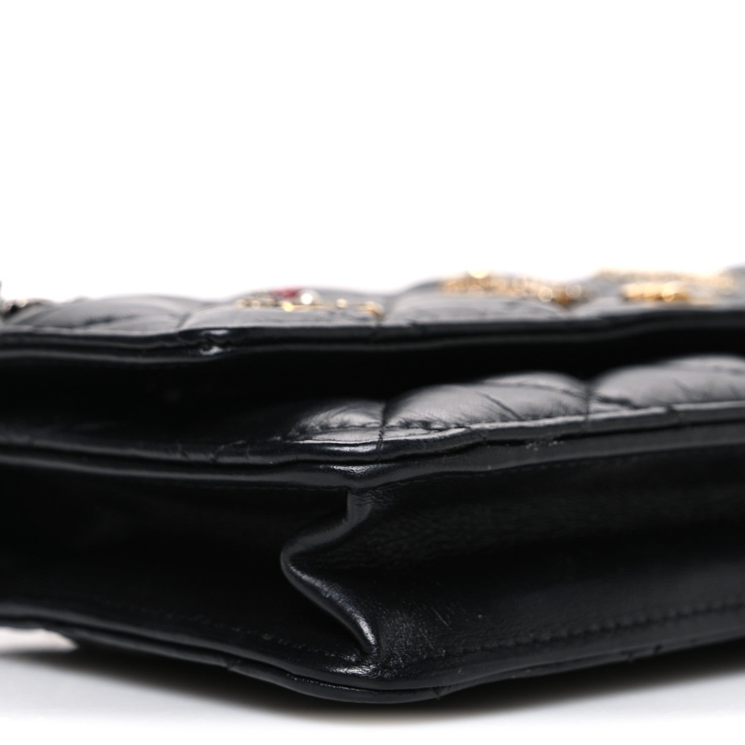Aged Calfskin Lucky Charms 2.55 Reissue Wallet on Chain WOC Black
