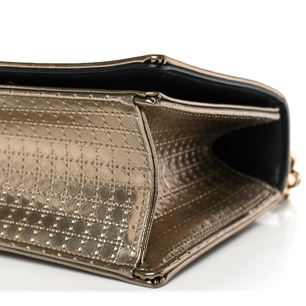 Metallic Patent Micro-Cannage Small Diorama Flap Bag Gold