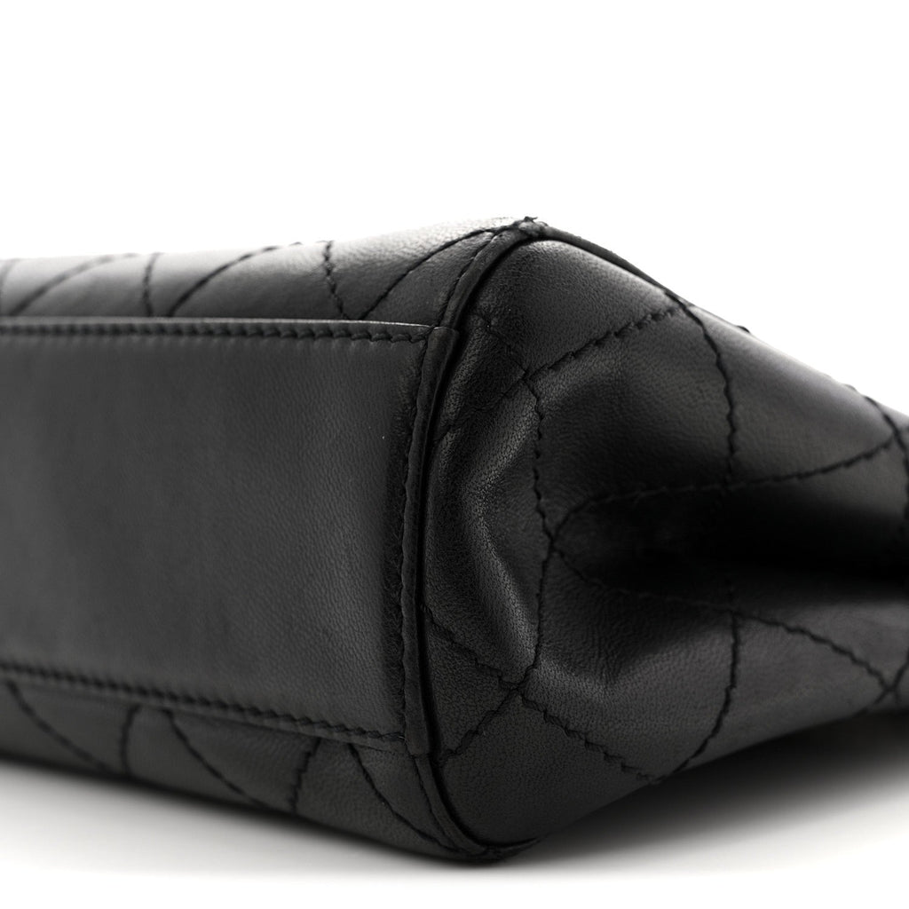 Lambskin Stitched Small Tote Black