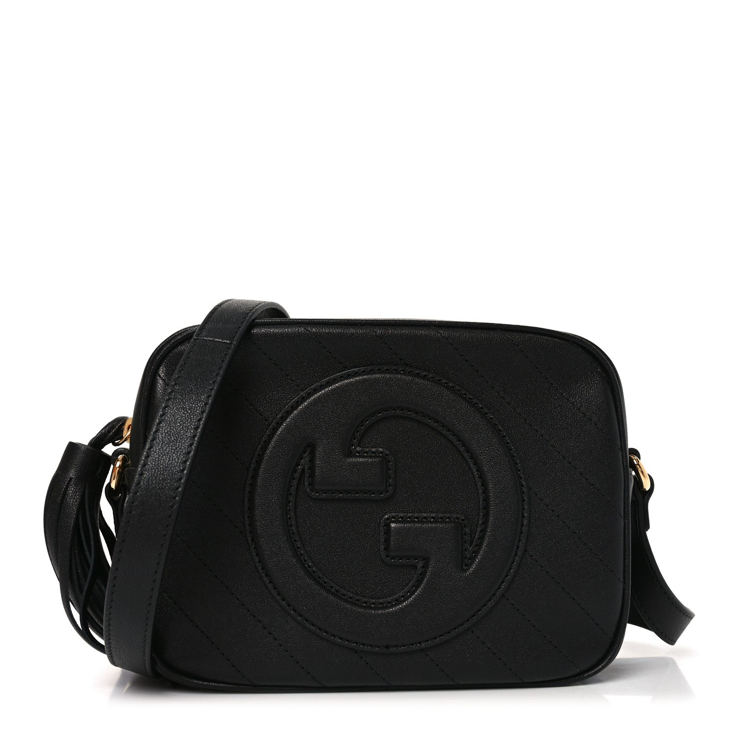 Sakai Be Green Calfskin Diagonal Stitched Small Blondie Shoulder Bag Black