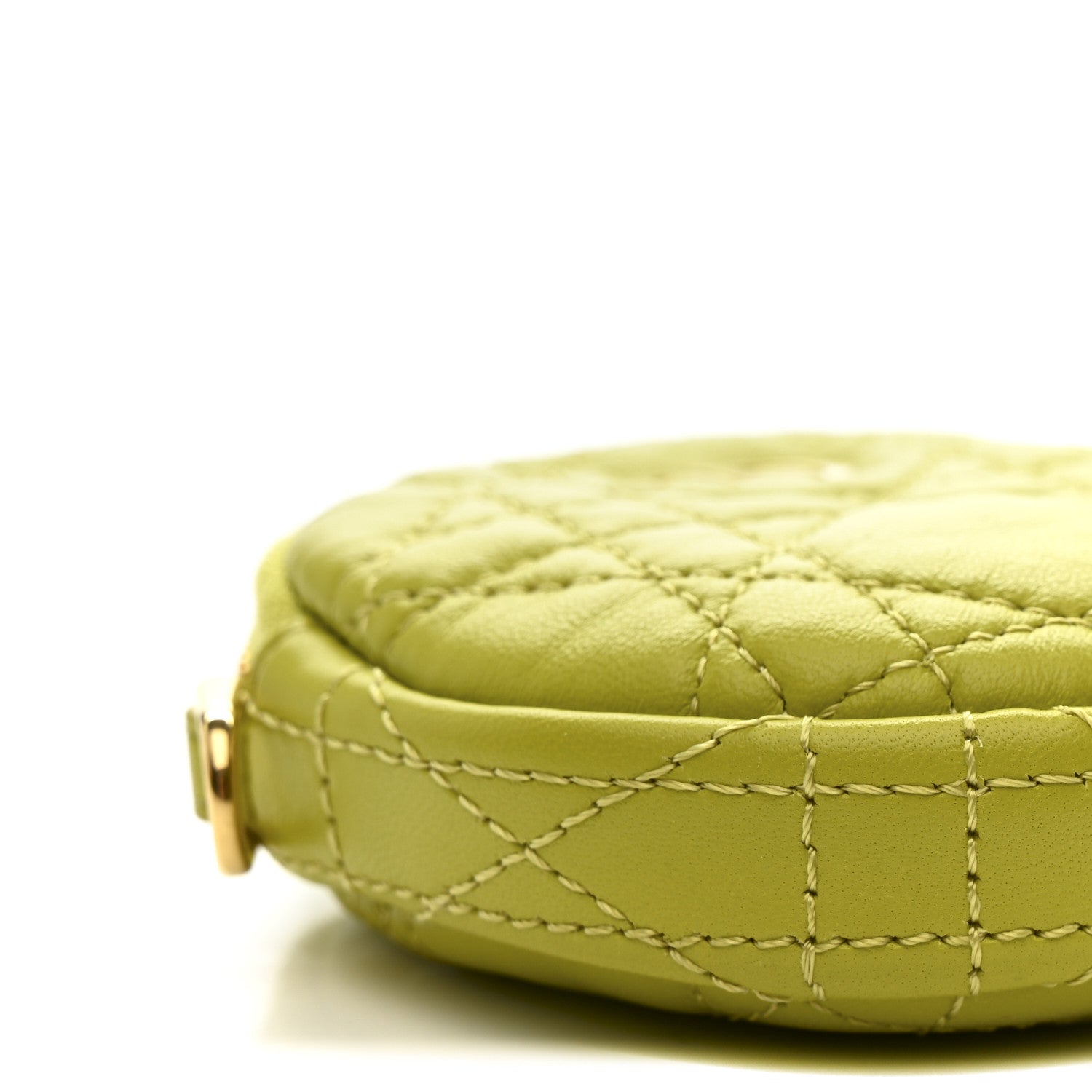 Lambskin Mini Cannage Round Caro Crossbody Pouch Lime