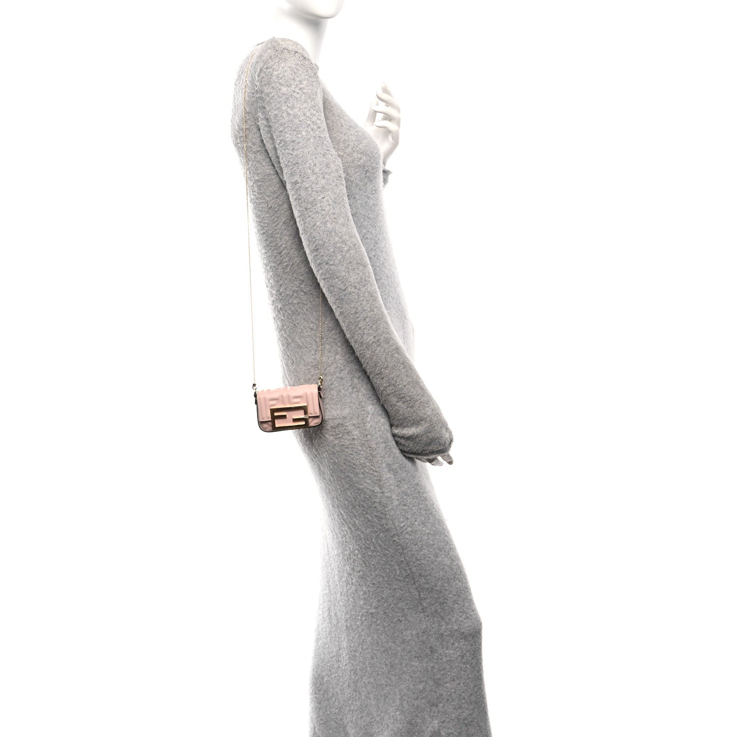 Nappa Matisse FF Embossed Nano Maxi Buckle Baguette Charm Rosa Quarzo