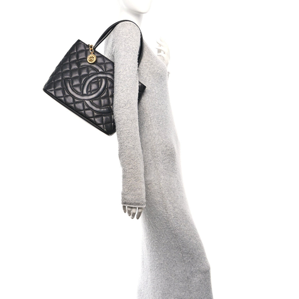 Caviar Quilted Medallion Tote Black