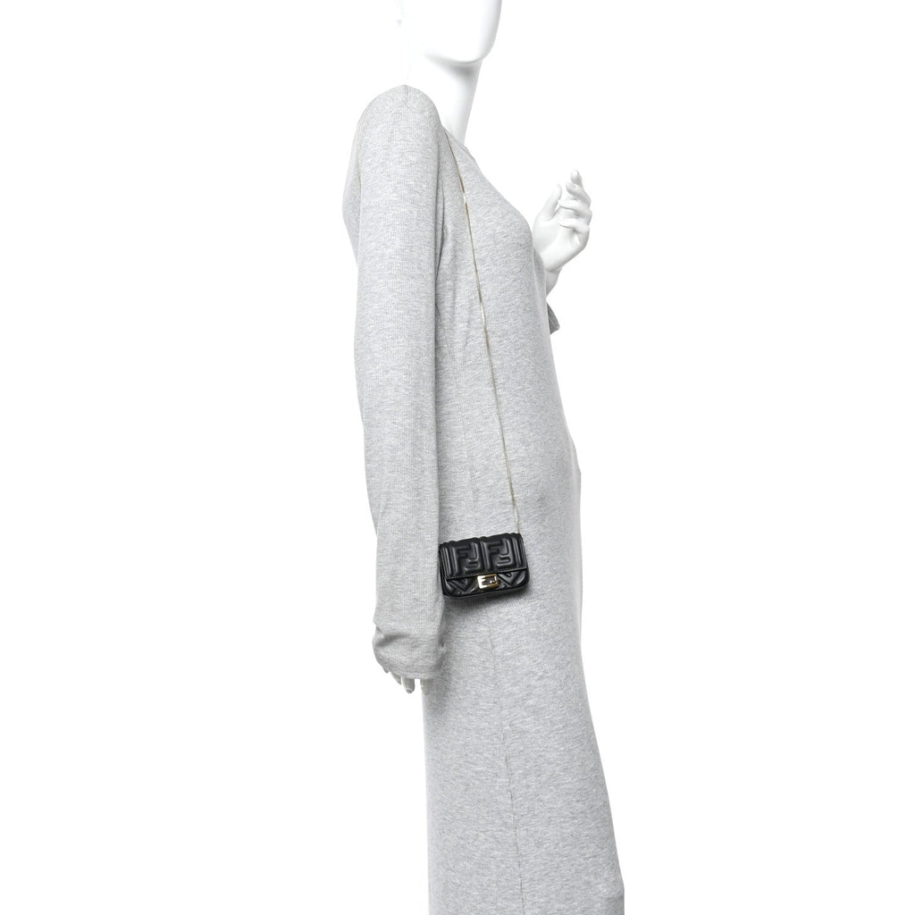 Nappa Matisse FF Embossed Nano Baguette Charm Black