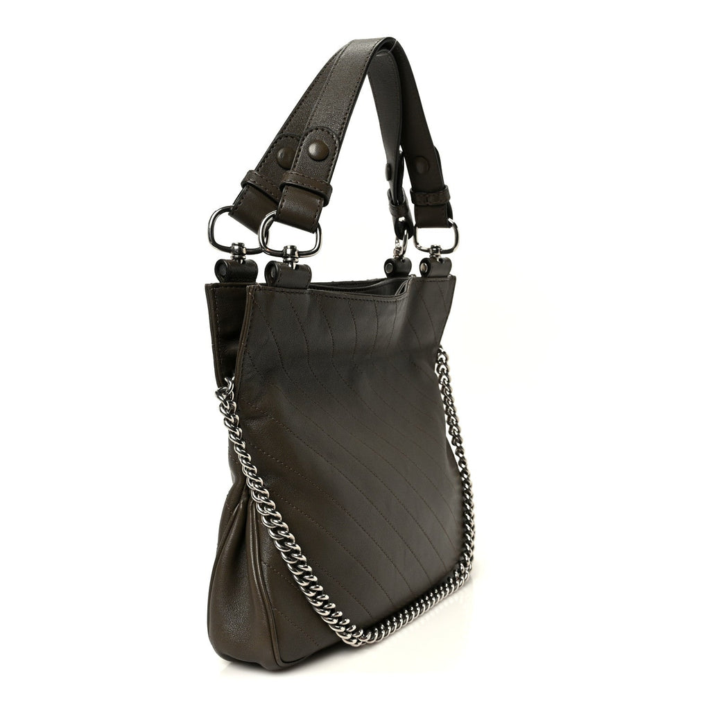 Sakai Be Green Calfskin Diagonal Stitched Small Blondie Tote Craclet Brown