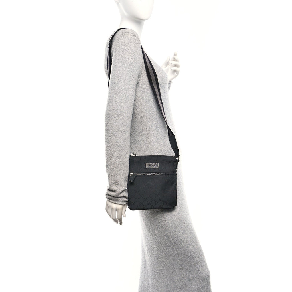 Nylon Monogram Mini Flat Messenger Bag Black