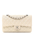 Iridescent Caviar Quilted Medium Double Flap White