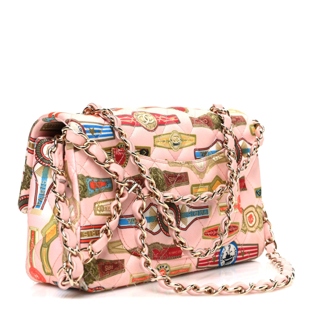Satin Paris Cuba Cigare Print Mini Flap Pink