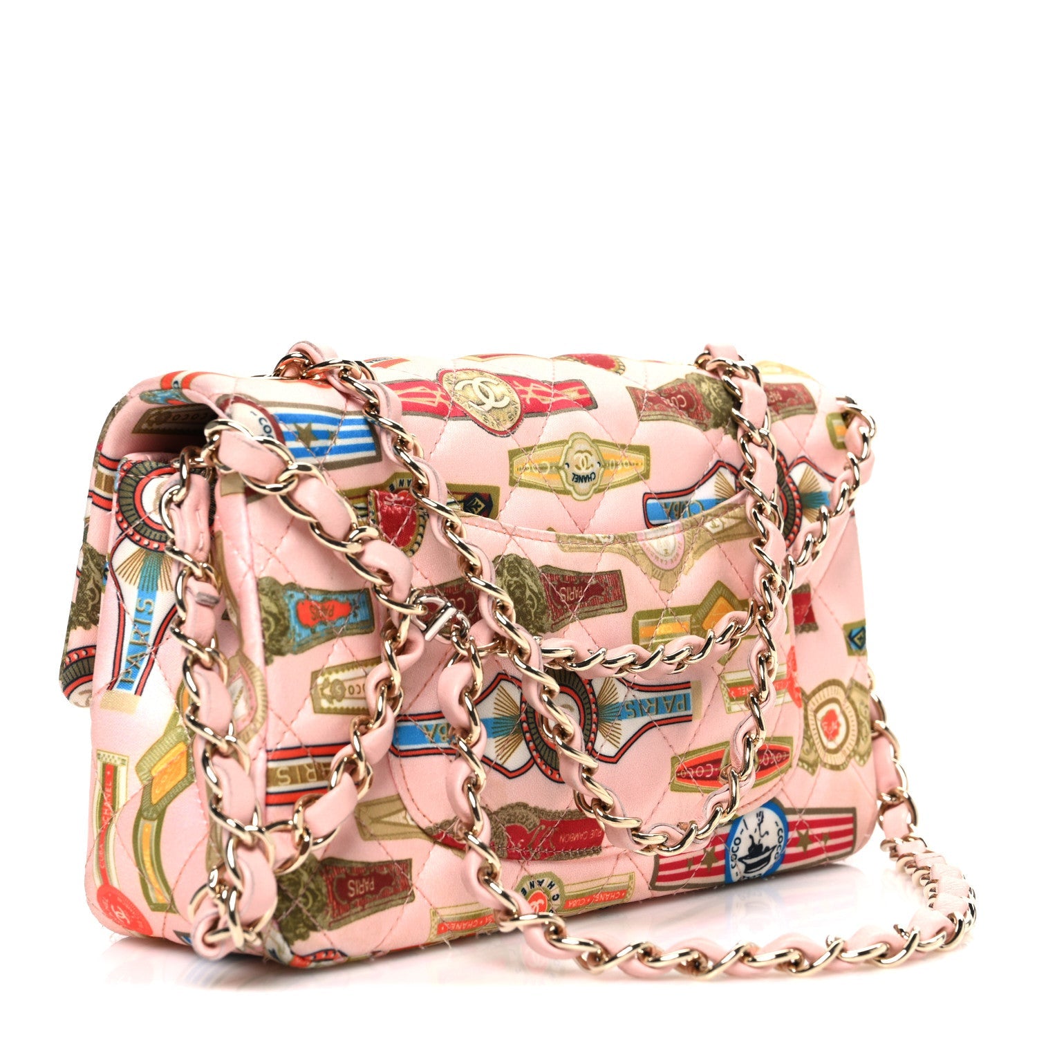 Satin Paris Cuba Cigare Print Mini Flap Pink
