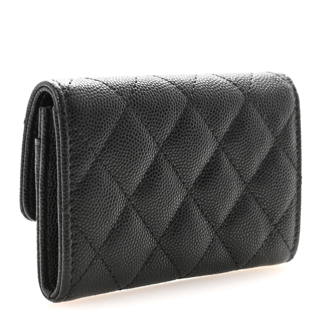 Caviar Quilted CC Flap  Holder Black